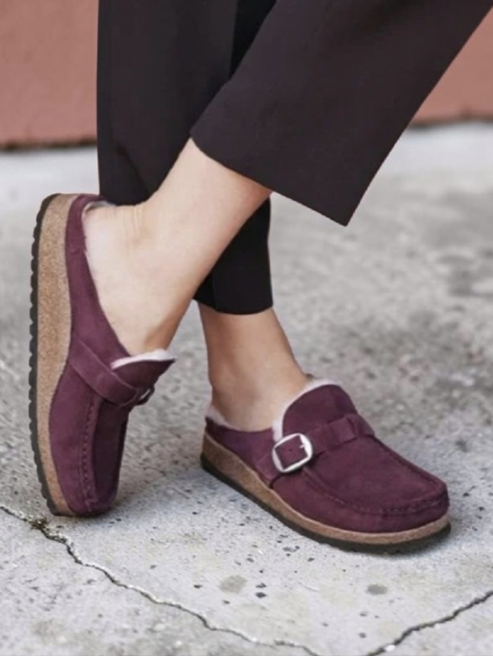 Birkenstock Women's Purple Buckley Suede Shearling Clogs Slippers 36/5 Excellent